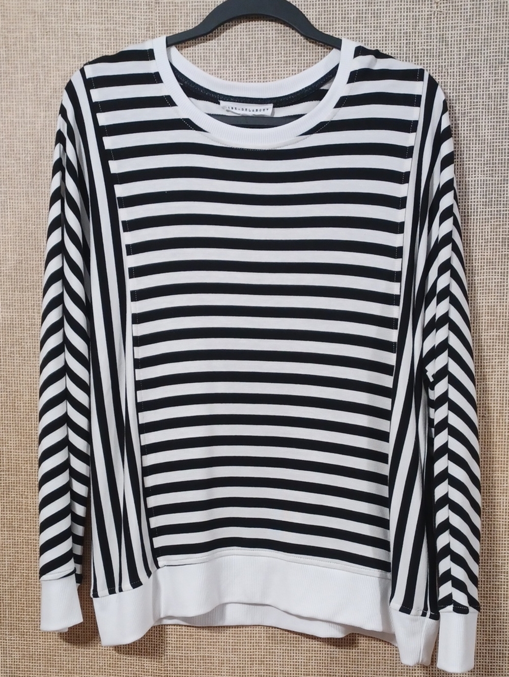 Jane and Delancey Black and White Striped Crewneck Sweater
